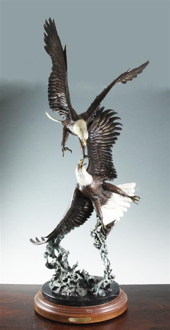 Frank Divita (b.1949) The Challenge. A cold painted bronze group of bald eagles, height overall 43in.
